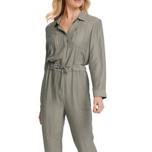 DKNY sage green zip jumpsuit size 2 NWOT